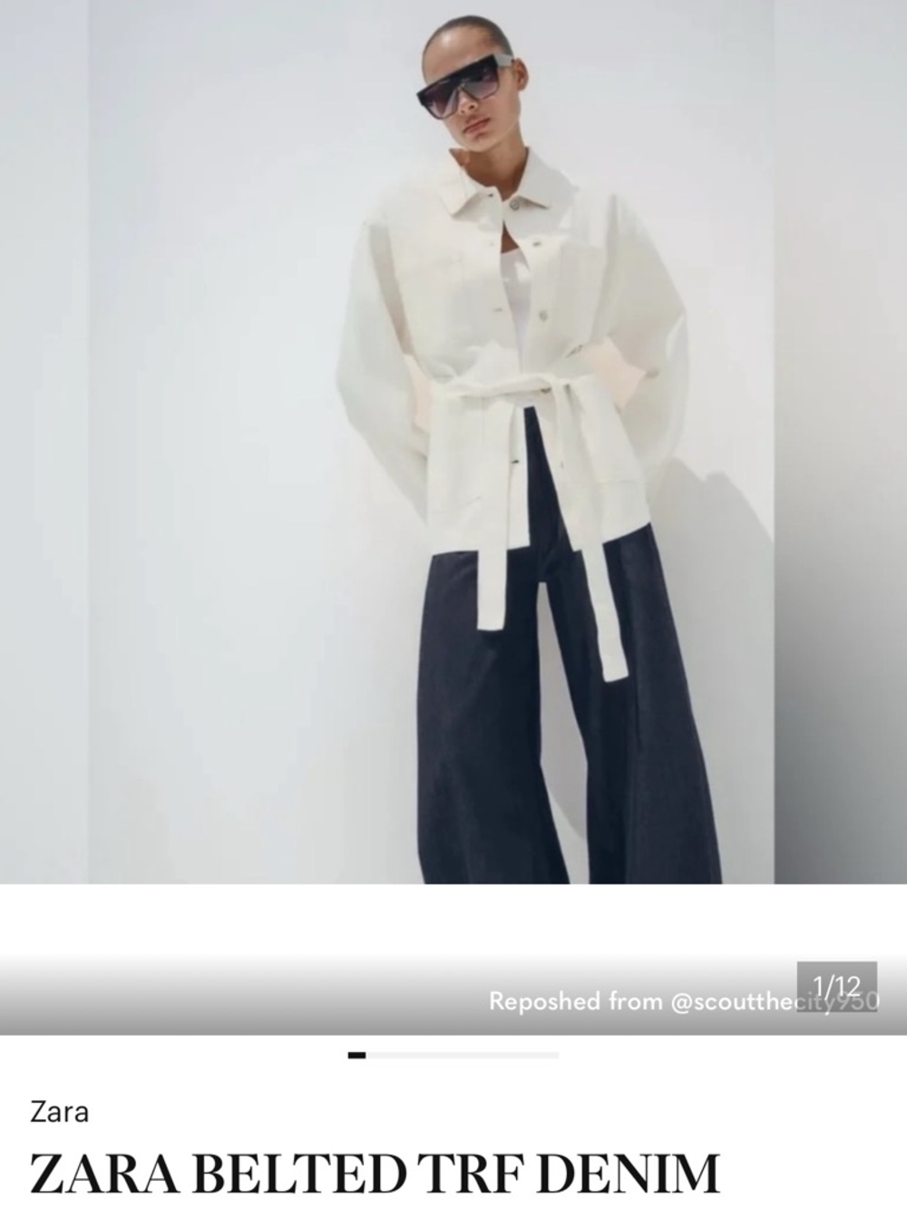 Zara Cream Belted Shirt Jacket with Black Wide-Leg Pants